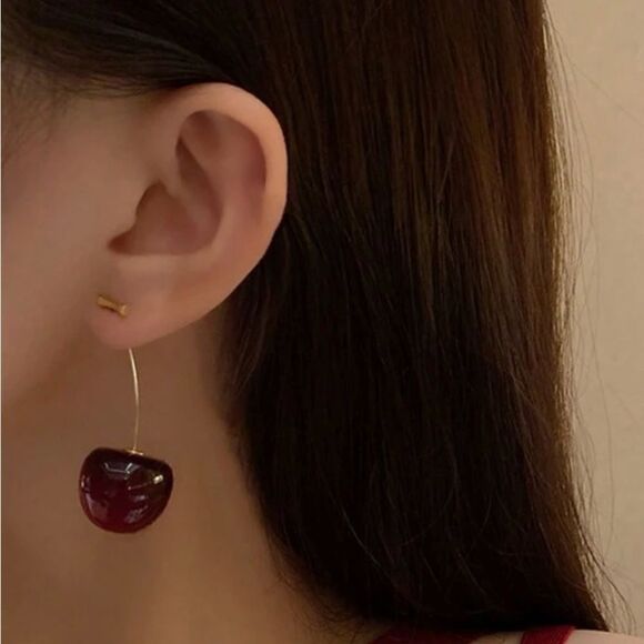Creative Cute Cherry Stud Earrings, Colorful Cherry Dangle Earrings - Picture 3 of 10